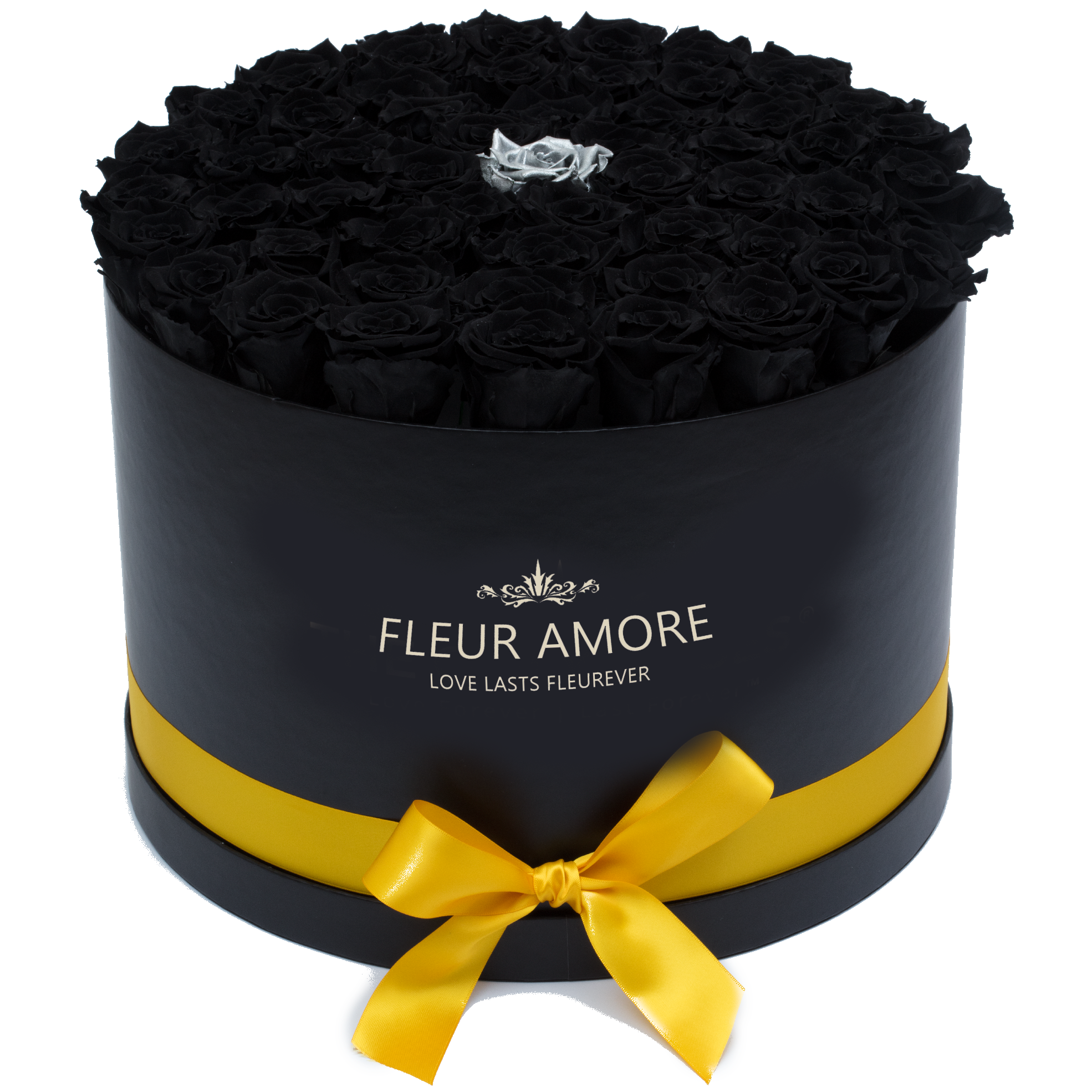 Black & Silver Preserved Roses | Large Round Black Huggy Rose Box