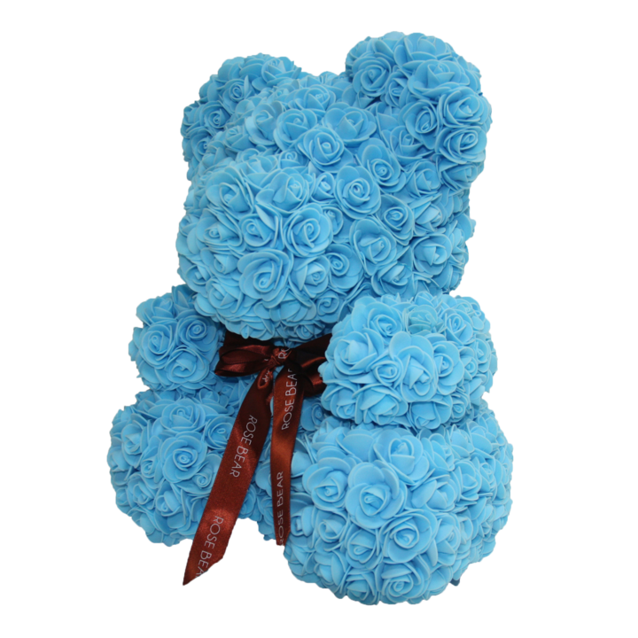 Classic Blue Rose Bear 40cm Tall