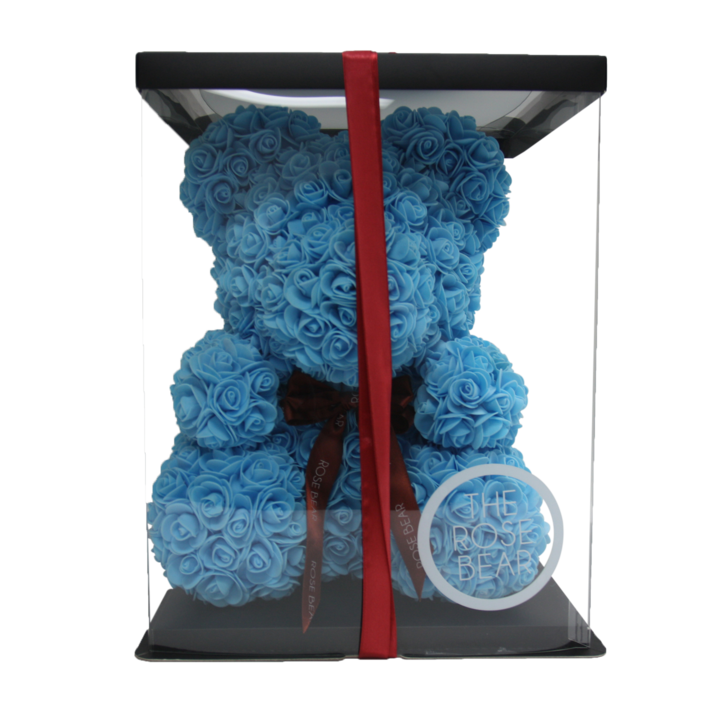 Classic Blue Rose Bear 40cm Tall